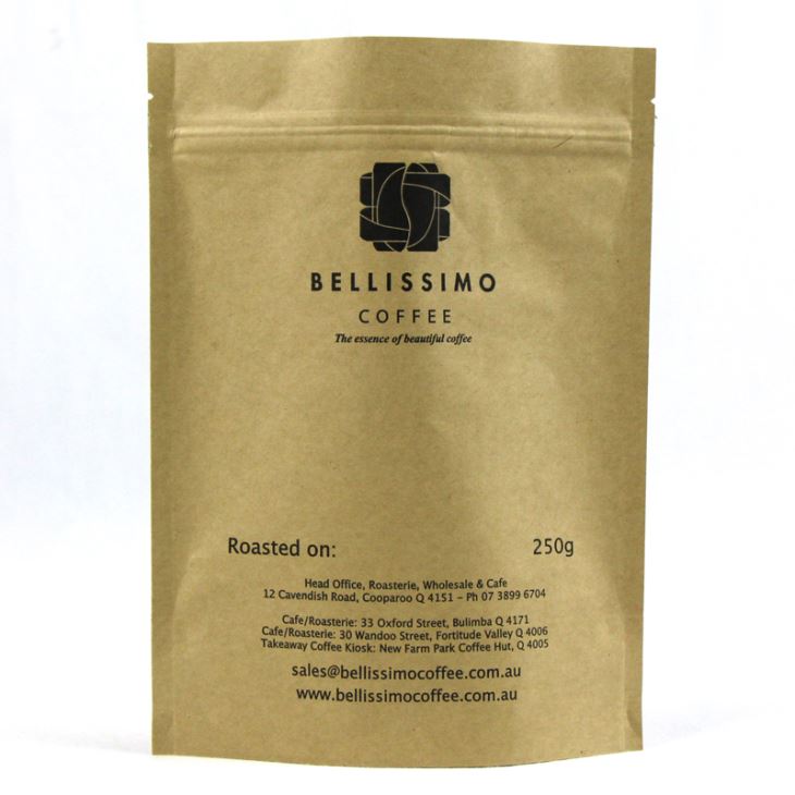 250g Ställ upp kaffesäckar med dragkedja