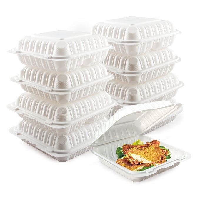 Biologiskt nedbrytbar Clamshell Takeaway Matbehållare Engångs Bento Lunchbox Takeaway PP Plastmatlåda med ventilerad