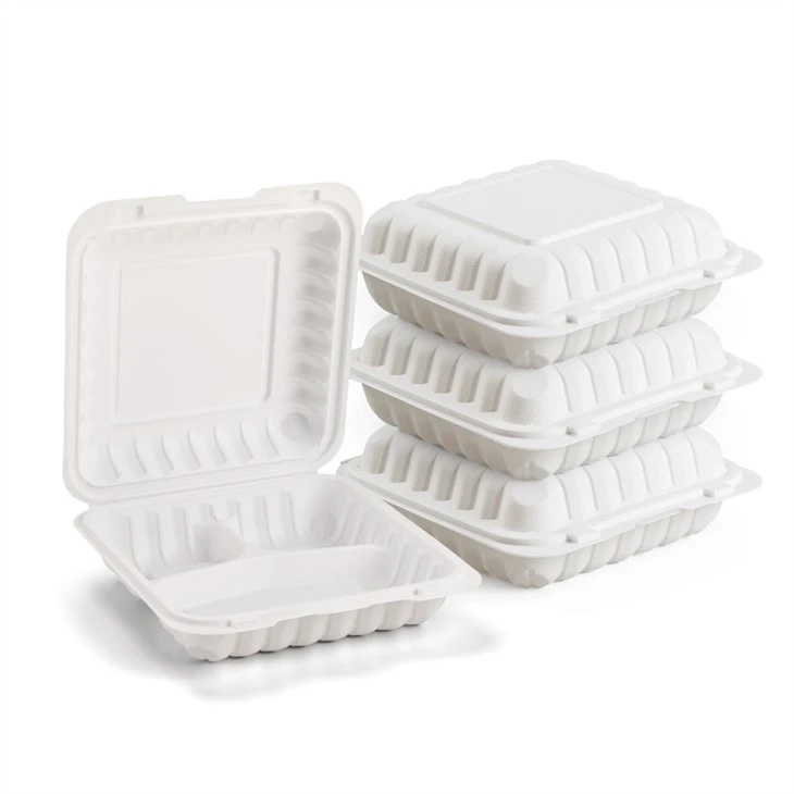8" X 8" 3-Fack Clamshel MFPP gångjärnsförsedd matbehållare